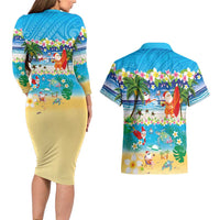 Polynesian Merry Christmas Couples Matching Long Sleeve Bodycon Dress and Hawaiian Shirt Funny Santa Beach Tropical Plant and Turtle - Polynesian Pride