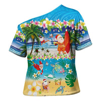 Polynesian Merry Christmas Cross Shoulder Shirt Funny Santa Beach Tropical Plant and Turtle LT03 - Polynesian Pride