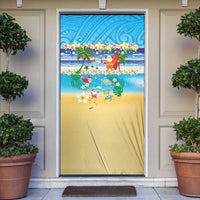 Polynesian Merry Christmas Door Cover Funny Santa Beach Tropical Plant and Turtle - Polynesian Pride