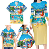 Polynesian Merry Christmas Family Matching Long Sleeve Bodycon Dress and Hawaiian Shirt Funny Santa Beach Tropical Plant and Turtle - Polynesian Pride