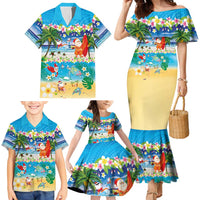 Polynesian Merry Christmas Family Matching Mermaid Dress and Hawaiian Shirt Funny Santa Beach Tropical Plant and Turtle - Polynesian Pride