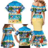 Polynesian Merry Christmas Family Matching Mermaid Dress and Hawaiian Shirt Funny Santa Beach Tropical Plant and Turtle - Polynesian Pride