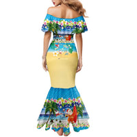 Polynesian Merry Christmas Family Matching Mermaid Dress and Hawaiian Shirt Funny Santa Beach Tropical Plant and Turtle - Polynesian Pride