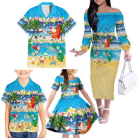 Polynesian Merry Christmas Family Matching Off The Shoulder Long Sleeve Dress and Hawaiian Shirt Funny Santa Beach Tropical Plant and Turtle - Polynesian Pride
