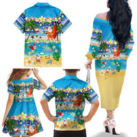 Polynesian Merry Christmas Family Matching Off The Shoulder Long Sleeve Dress and Hawaiian Shirt Funny Santa Beach Tropical Plant and Turtle - Polynesian Pride