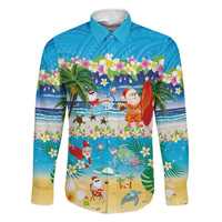 Polynesian Merry Christmas Family Matching Off The Shoulder Long Sleeve Dress and Hawaiian Shirt Funny Santa Beach Tropical Plant and Turtle - Polynesian Pride