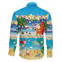 Polynesian Merry Christmas Family Matching Off The Shoulder Long Sleeve Dress and Hawaiian Shirt Funny Santa Beach Tropical Plant and Turtle - Polynesian Pride