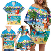 Polynesian Merry Christmas Family Matching Off Shoulder Short Dress and Hawaiian Shirt Funny Santa Beach Tropical Plant and Turtle - Polynesian Pride