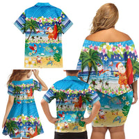 Polynesian Merry Christmas Family Matching Off Shoulder Short Dress and Hawaiian Shirt Funny Santa Beach Tropical Plant and Turtle - Polynesian Pride
