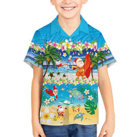 Polynesian Merry Christmas Family Matching Off Shoulder Short Dress and Hawaiian Shirt Funny Santa Beach Tropical Plant and Turtle - Polynesian Pride