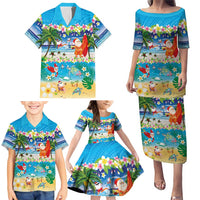 Polynesian Merry Christmas Family Matching Puletasi and Hawaiian Shirt Funny Santa Beach Tropical Plant and Turtle - Polynesian Pride