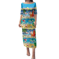 Polynesian Merry Christmas Family Matching Puletasi and Hawaiian Shirt Funny Santa Beach Tropical Plant and Turtle - Polynesian Pride