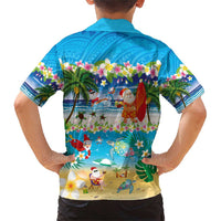 Polynesian Merry Christmas Family Matching Short Sleeve Bodycon Dress and Hawaiian Shirt Funny Santa Beach Tropical Plant and Turtle - Polynesian Pride