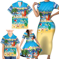Polynesian Merry Christmas Family Matching Short Sleeve Bodycon Dress and Hawaiian Shirt Funny Santa Beach Tropical Plant and Turtle - Polynesian Pride