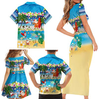 Polynesian Merry Christmas Family Matching Short Sleeve Bodycon Dress and Hawaiian Shirt Funny Santa Beach Tropical Plant and Turtle - Polynesian Pride
