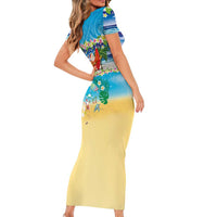 Polynesian Merry Christmas Family Matching Short Sleeve Bodycon Dress and Hawaiian Shirt Funny Santa Beach Tropical Plant and Turtle - Polynesian Pride
