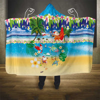 Polynesian Merry Christmas Hooded Blanket Funny Santa Beach Tropical Plant and Turtle LT03 - Polynesian Pride