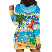 Polynesian Merry Christmas Hoodie Dress Funny Santa Beach Tropical Plant and Turtle - Polynesian Pride