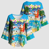 Polynesian Merry Christmas Kimono Sleeve Blouse Funny Santa Beach Tropical Plant and Turtle LT03 - Polynesian Pride