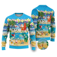 Polynesian Merry Christmas Ugly Christmas Sweater Funny Santa Beach Tropical Plant and Turtle - Polynesian Pride