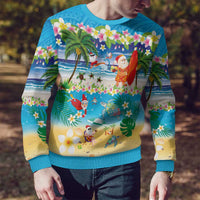 Polynesian Merry Christmas Ugly Christmas Sweater Funny Santa Beach Tropical Plant and Turtle - Polynesian Pride