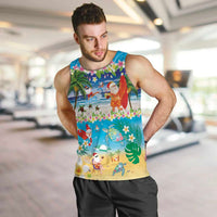 Polynesian Merry Christmas Men Tank Top Funny Santa Beach Tropical Plant and Turtle LT03 Multicolor - Polynesian Pride