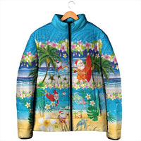 Polynesian Merry Christmas Padded Jacket Funny Santa Beach Tropical Plant and Turtle LT03 - Polynesian Pride