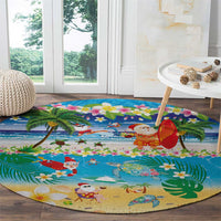 Polynesian Merry Christmas Round Carpet Funny Santa Beach Tropical Plant and Turtle - Polynesian Pride