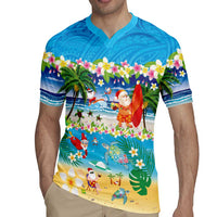 Polynesian Merry Christmas Rugby Jersey Funny Santa Beach Tropical Plant and Turtle LT03 - Polynesian Pride