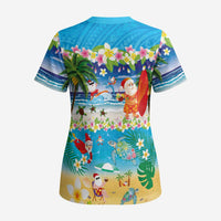 Polynesian Merry Christmas Scrub Top Funny Santa Beach Tropical Plant and Turtle LT03 - Polynesian Pride