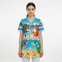 Polynesian Merry Christmas Scrub Top Funny Santa Beach Tropical Plant and Turtle LT03 - Polynesian Pride