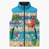 Polynesian Merry Christmas Sleeveless Puffer Jacket Funny Santa Beach Tropical Plant and Turtle LT03 Unisex Multicolor - Polynesian Pride