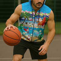 Polynesian Merry Christmas Sleeveless Zip Hoodie Funny Santa Beach Tropical Plant and Turtle LT03 - Polynesian Pride