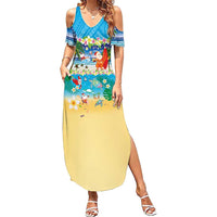 Polynesian Merry Christmas Summer Maxi Dress Funny Santa Beach Tropical Plant and Turtle LT03 Women Multicolor - Polynesian Pride