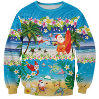 Polynesian Merry Christmas Sweatshirt Funny Santa Beach Tropical Plant and Turtle LT03 Unisex Multicolor - Polynesian Pride
