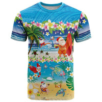 Polynesian Merry Christmas T Shirt Funny Santa Beach Tropical Plant and Turtle LT03 Multicolor - Polynesian Pride