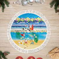 Polynesian Merry Christmas Tree Skirt Funny Santa Beach Tropical Plant and Turtle LT03 Fringed Multicolor - Polynesian Pride