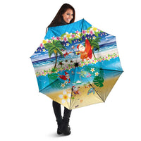 Polynesian Merry Christmas Umbrella Funny Santa Beach Tropical Plant and Turtle - Polynesian Pride