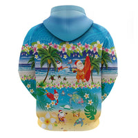 Polynesian Merry Christmas Zip Hoodie Funny Santa Beach Tropical Plant and Turtle LT03 - Polynesian Pride