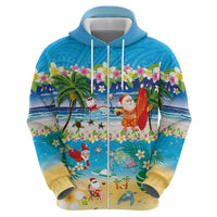 Polynesian Merry Christmas Zip Hoodie Funny Santa Beach Tropical Plant and Turtle LT03 - Polynesian Pride