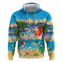 Polynesian Merry Christmas Zip Hoodie Funny Santa Beach Tropical Plant and Turtle LT03 Pullover Hoodie Multicolor - Polynesian Pride