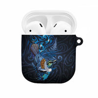Aotearoa Matariki AirPods Case Maori Tribal with Silver Fern and Tui Bird Galaxy Style LT03 Navy - Polynesian Pride