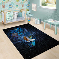 Aotearoa Matariki Area Rug Maori Tribal with Silver Fern and Tui Bird Galaxy Style - Polynesian Pride