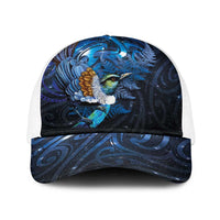 Aotearoa Matariki Baseball Net Cap Maori Tribal with Silver Fern and Tui Bird Galaxy Style LT03 One Size White Navy - Polynesian Pride