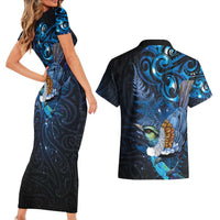 Aotearoa Matariki Couples Matching Short Sleeve Bodycon Dress and Hawaiian Shirt Maori Tribal with Silver Fern and Tui Bird Galaxy Style LT03 - Polynesian Pride