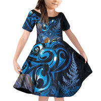 Aotearoa Matariki Family Matching Off Shoulder Short Dress and Hawaiian Shirt Maori Tribal with Silver Fern and Tui Bird Galaxy Style - Polynesian Pride