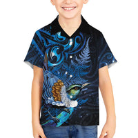 Aotearoa Matariki Family Matching Puletasi and Hawaiian Shirt Maori Tribal with Silver Fern and Tui Bird Galaxy Style - Polynesian Pride