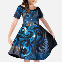 Aotearoa Matariki Family Matching Short Sleeve Bodycon Dress and Hawaiian Shirt Maori Tribal with Silver Fern and Tui Bird Galaxy Style - Polynesian Pride
