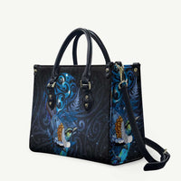 Aotearoa Matariki Leather Bag Maori Tribal with Silver Fern and Tui Bird Galaxy Style - Polynesian Pride