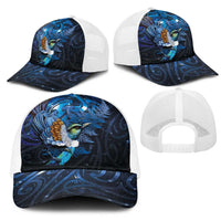 Aotearoa Matariki Mesh Trucker Cap Maori Tribal with Silver Fern and Tui Bird Galaxy Style LT03 - Polynesian Pride